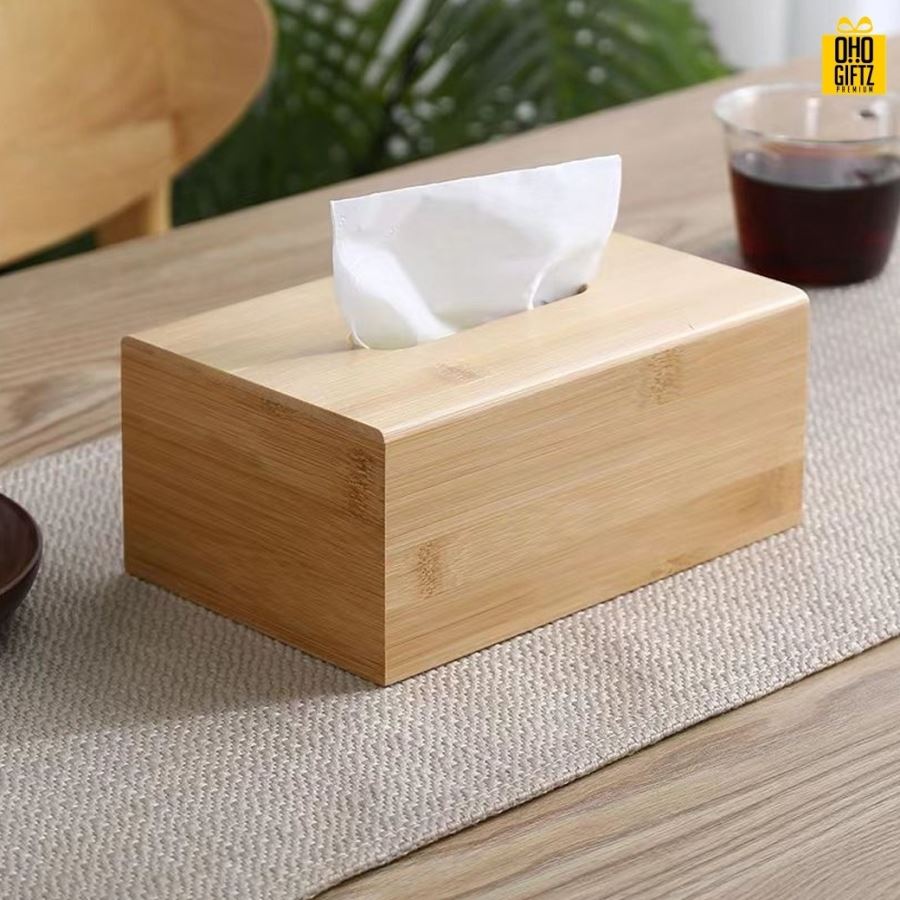 กล่องไม้ใส่กระดาษทิชชู่ สกรีนโลโก้ ทำเป็นของพรีเมี่ยม ของชำร่วยได้