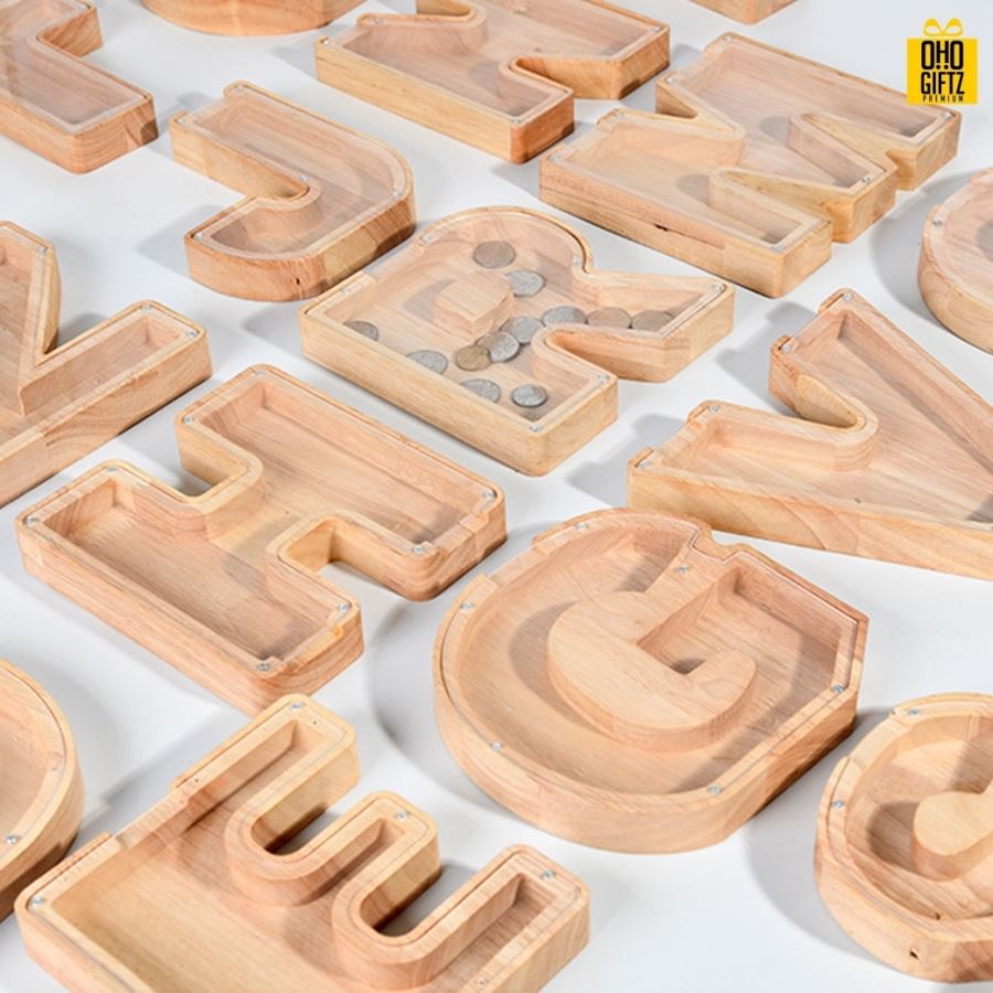 กระปุกออมสินไม้ สกรีนโลโก้ ทำเป็นของพรีเมี่ยม ของชำร่วยได้