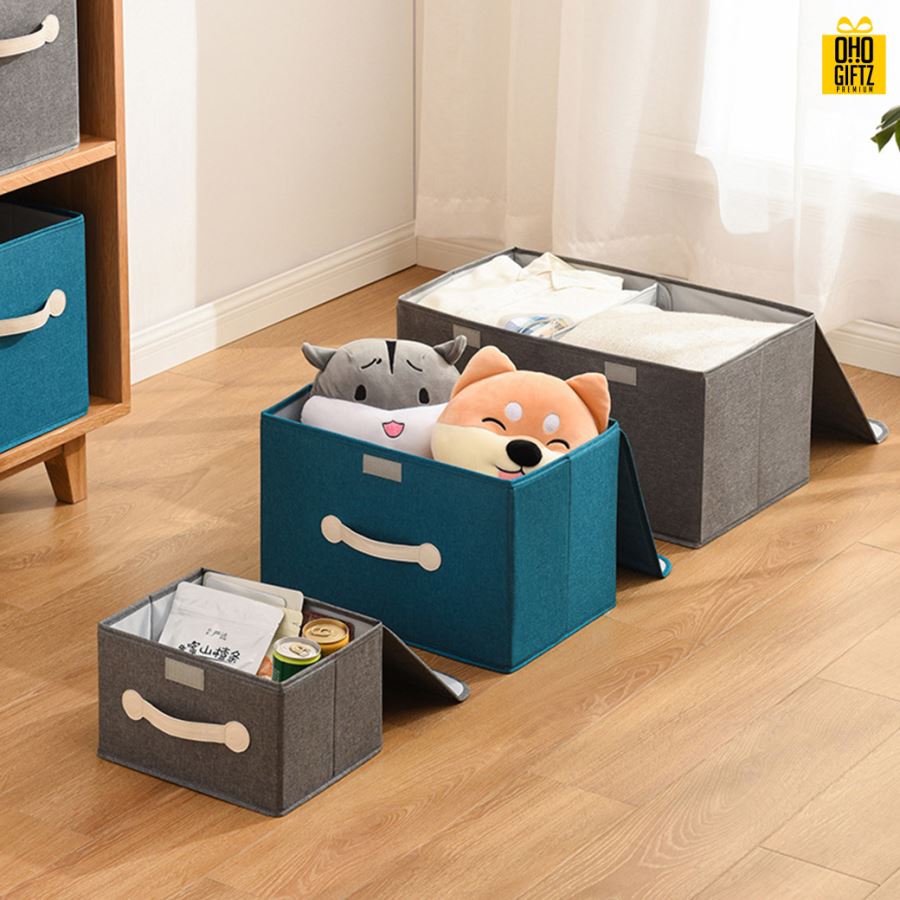 กล่องเก็บของผ้าฝ้ายลินิน สกรีนโลโก้ ทำเป็นของพรีเมี่ยม ของชำร่วยได้