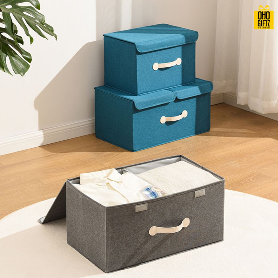 กล่องเก็บของผ้าฝ้ายลินิน สกรีนโลโก้ ทำเป็นของพรีเมี่ยม ของชำร่วยได้