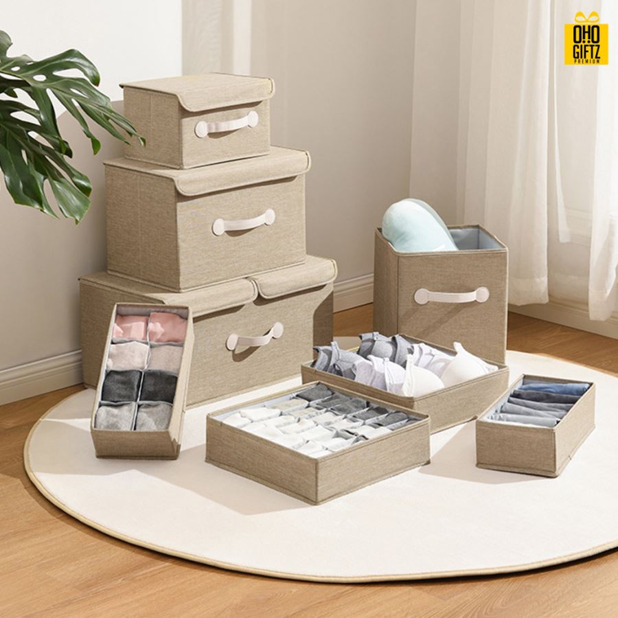 กล่องเก็บของผ้าฝ้ายลินิน สกรีนโลโก้ ทำเป็นของพรีเมี่ยม ของชำร่วยได้