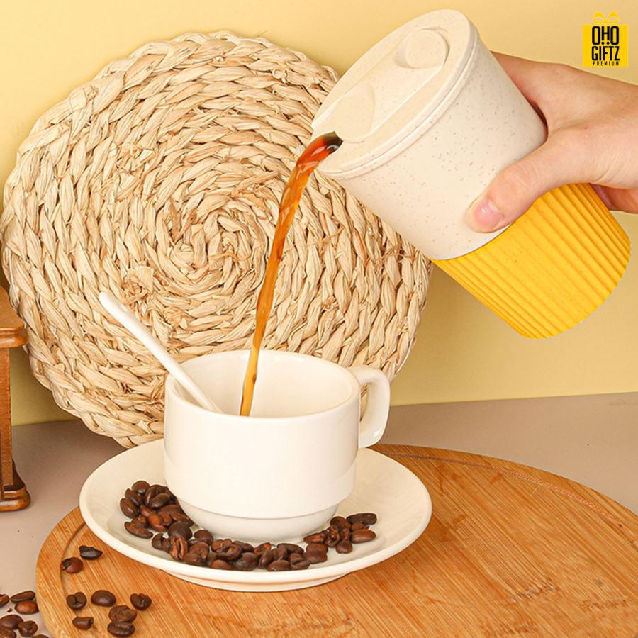 แก้วกาแฟฟางข้าวสาลี สกรีนโลโก้ ทำเป็นของพรีเมี่ยมได้