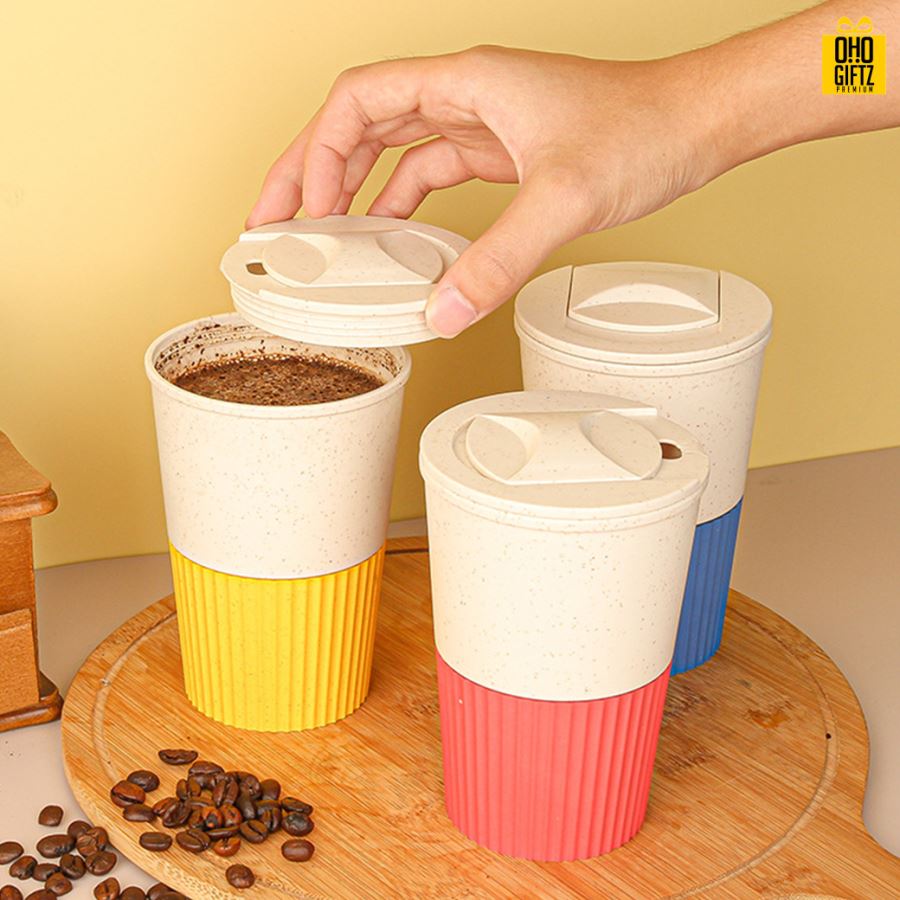แก้วกาแฟฟางข้าวสาลี สกรีนโลโก้ ทำเป็นของพรีเมี่ยมได้