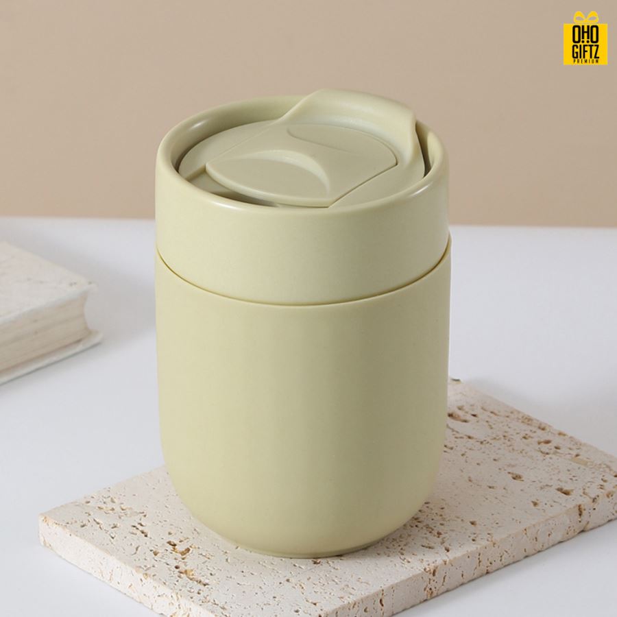 แก้วเซรามิกพร้อมฝาปิด สกรีนชื่อ สกรีนโลโก้ ทำเป็นของพรีเมี่ยมได้