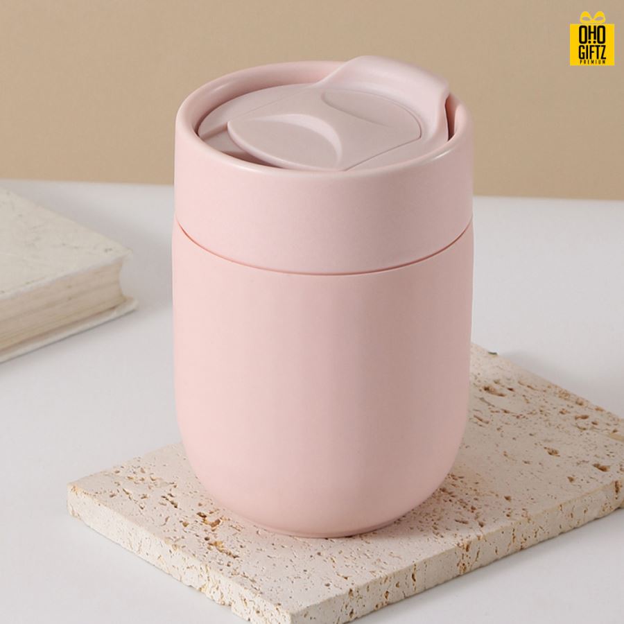 แก้วเซรามิกพร้อมฝาปิด สกรีนชื่อ สกรีนโลโก้ ทำเป็นของพรีเมี่ยมได้