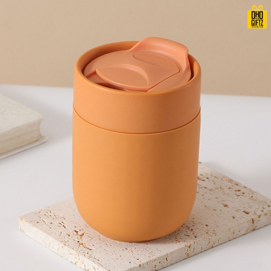 แก้วเซรามิกพร้อมฝาปิด สกรีนชื่อ สกรีนโลโก้ ทำเป็นของพรีเมี่ยมได้