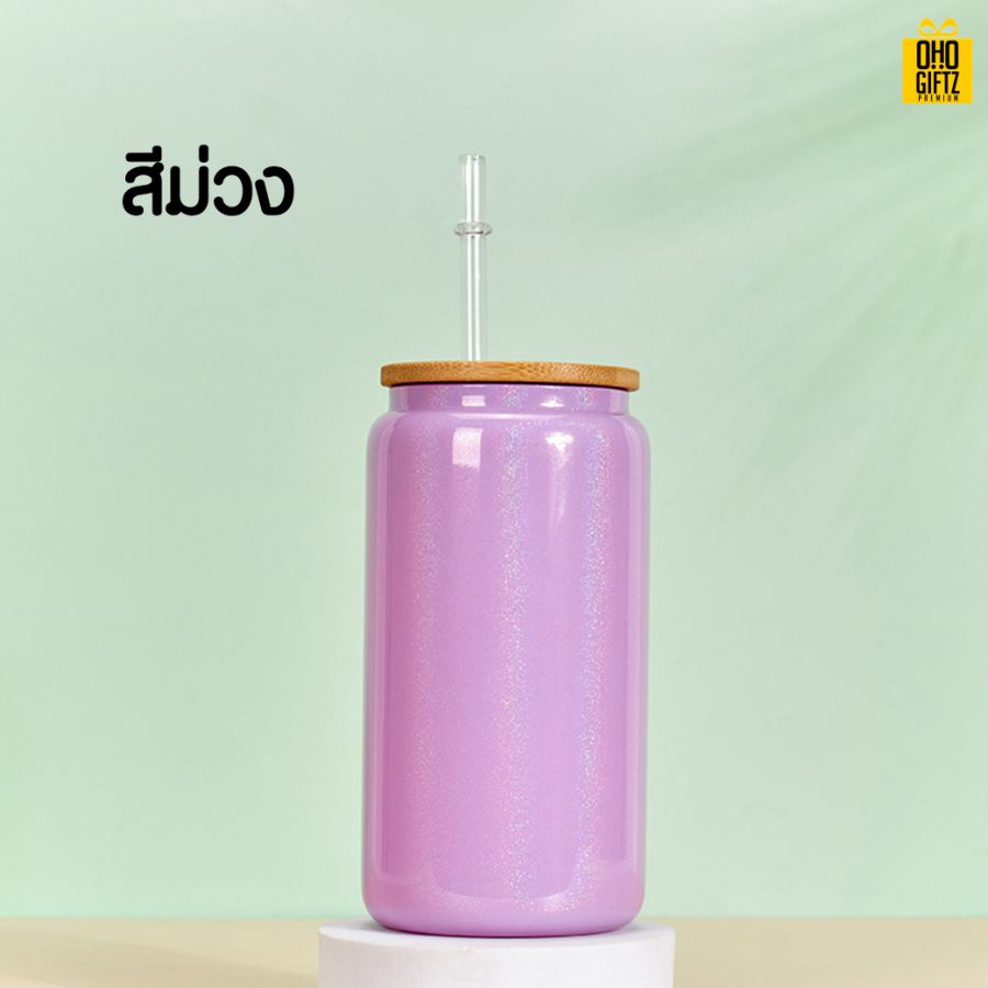 แก้วทรงกระป๋องฝาไม้พร้อมหลอด สกรีนชื่อ สกรีนโลโก้ ทำเป็นของพรีเมี่ยมได้