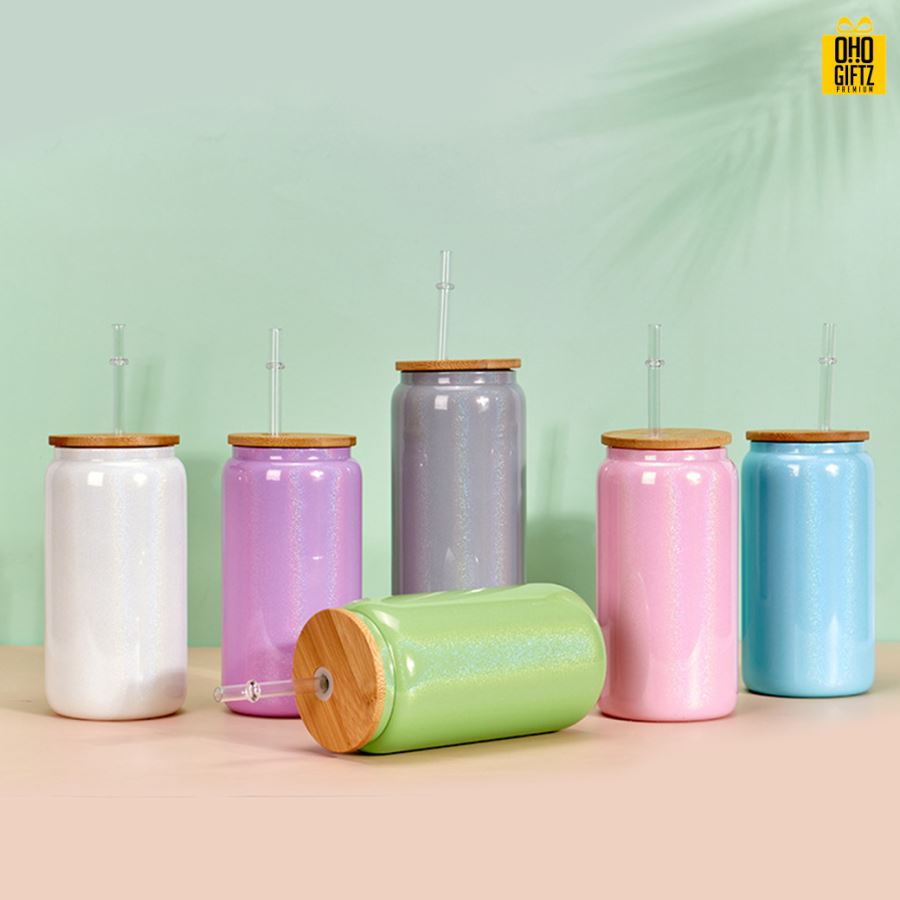 แก้วทรงกระป๋องฝาไม้พร้อมหลอด สกรีนชื่อ สกรีนโลโก้ ทำเป็นของพรีเมี่ยมได้