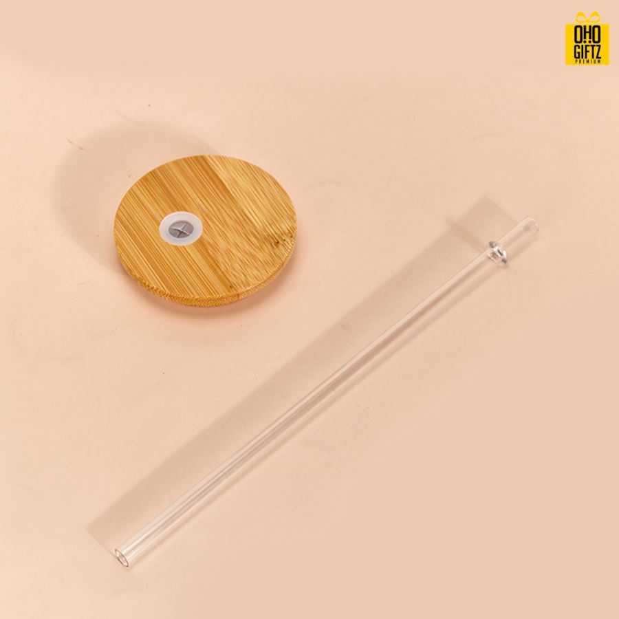 แก้วทรงกระป๋องฝาไม้พร้อมหลอด สกรีนชื่อ สกรีนโลโก้ ทำเป็นของพรีเมี่ยมได้