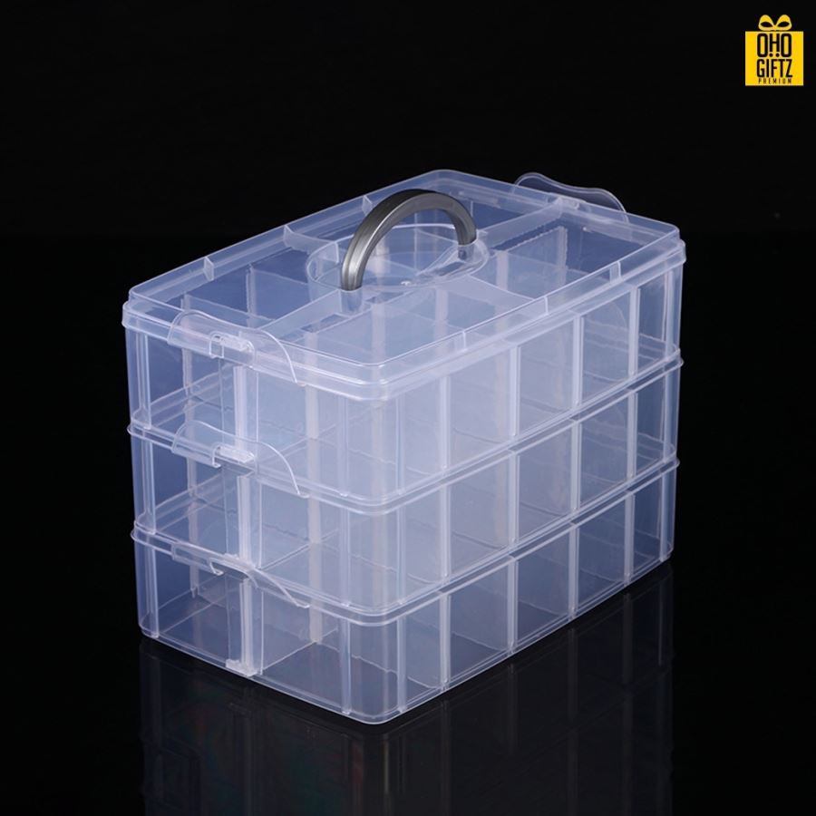 กล่องพลาสติก3ชั้นแบบพกพา กรีนโลโก้ ทำเป็นของพรีเมี่ยม 