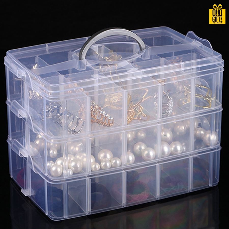 กล่องพลาสติก3ชั้นแบบพกพา กรีนโลโก้ ทำเป็นของพรีเมี่ยม 