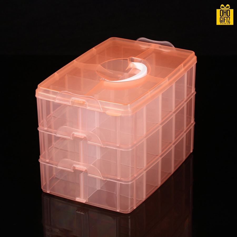 กล่องพลาสติก3ชั้นแบบพกพา กรีนโลโก้ ทำเป็นของพรีเมี่ยม 