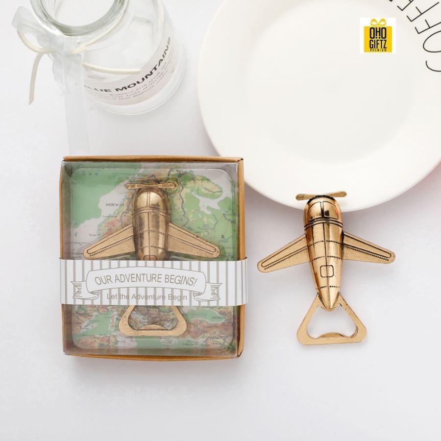 ที่เปิดขวดรูปเครื่องบิน พิมพ์สติกเกอร์ชื่อฟรี ทำเป็นของพรีเมี่ยม ของชำร่วยงานเเต่งงานได้