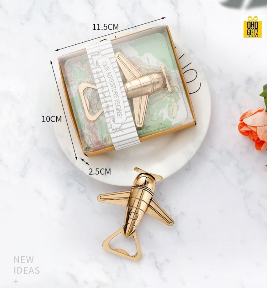 ที่เปิดขวดรูปเครื่องบิน พิมพ์สติกเกอร์ชื่อฟรี ทำเป็นของพรีเมี่ยม ของชำร่วยงานเเต่งงานได้