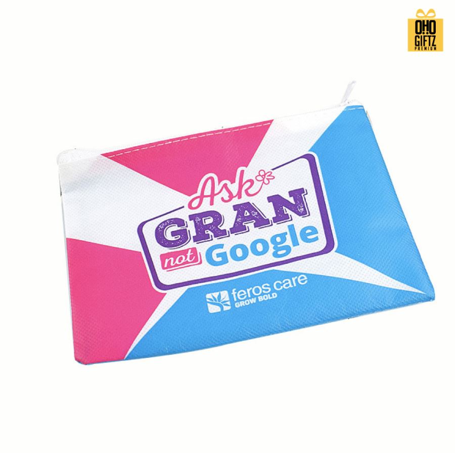 กระเป๋าใส่เครื่องเขียนมีซิป ผ้าสปันบอนด์ พิมพ์ไม่จำกัดสี สกรีนโลโก้ ทำเป็นของพรีเมี่ยม ของชำร่วยได้