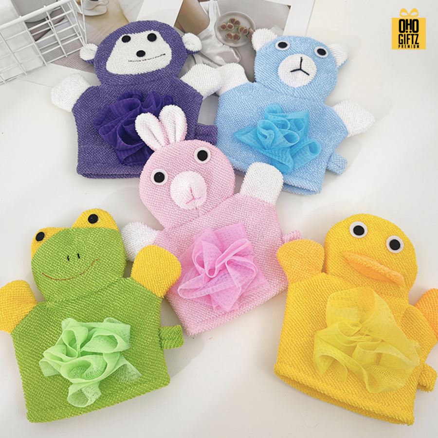 ถุงมืออาบน้ำสัตว์น้อย ติดลาเบล สกรีนโลโก้ ทำเป็นของพรีเมี่ยมได้