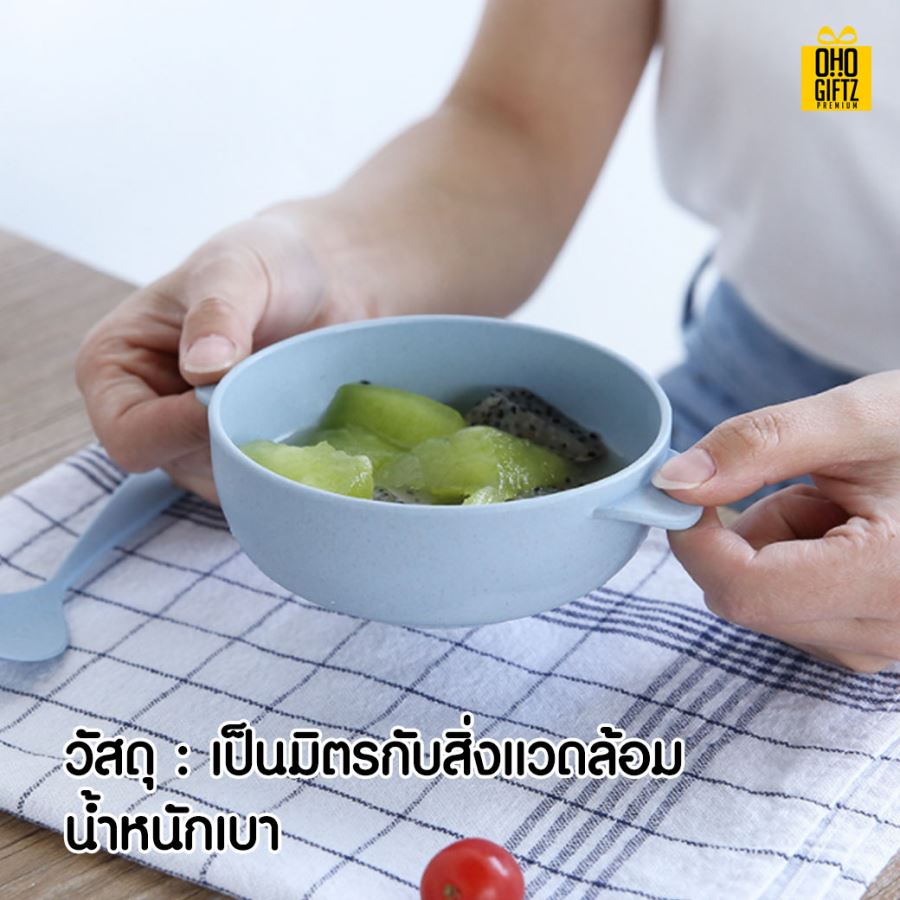 ชุดชามช้อน สำหรับเด็ก สกรีนชื่อ สกรีนโลโก้ ทำเป็นของพรีเมี่ยมได้ 