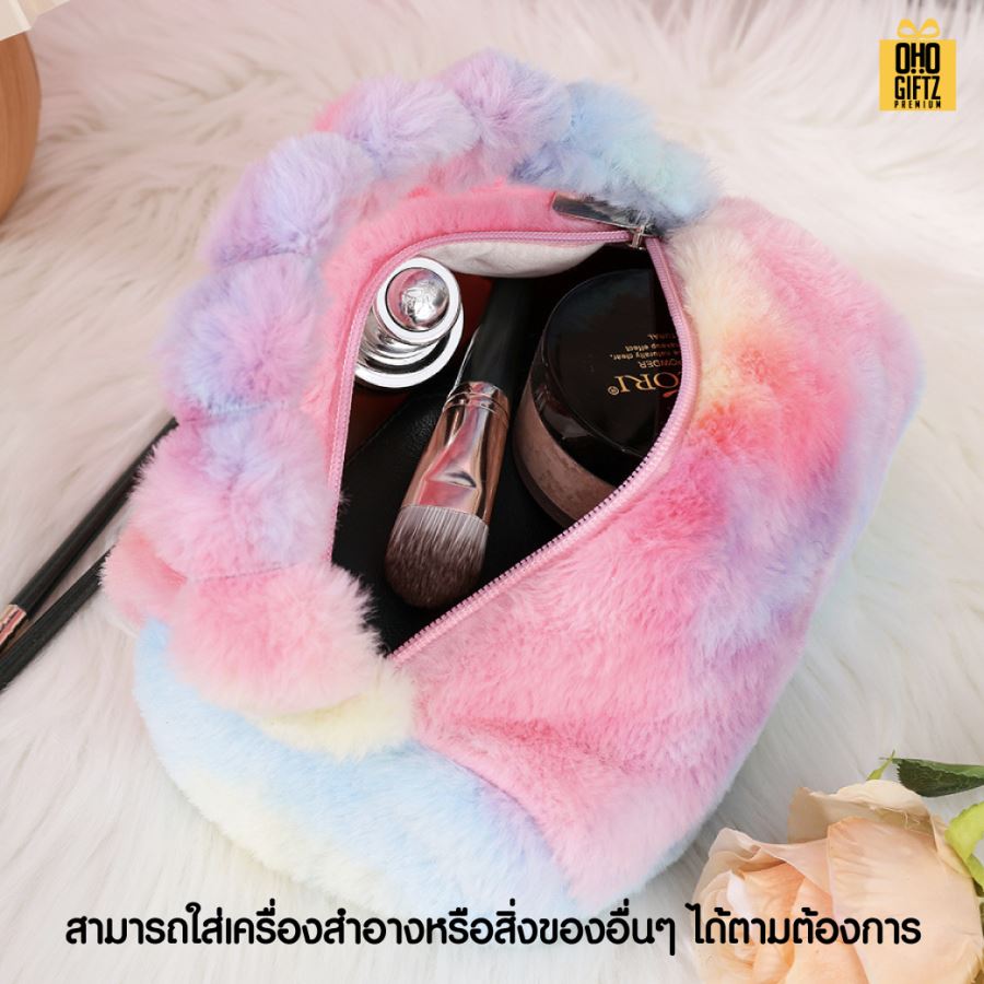กระเป๋าเครื่องสำอางขนตุ๊กตาน่ารัก ผลิตโลโก้ ติดลาเบล ทำเป็นของพรีเมี่ยม