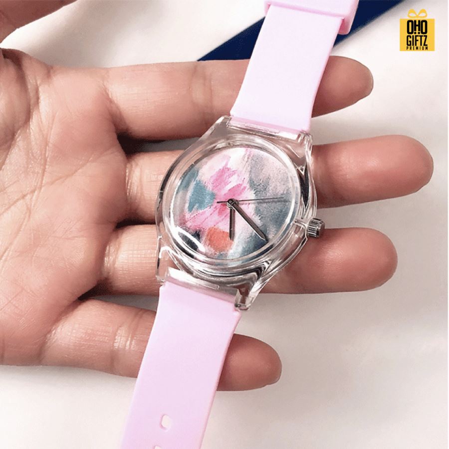 นาฬิกาข้อมือควอทซ์ สายพลาสติก สกรีนโลโก้ไม่จำกัดสี  ทำเป็นของพรีเมี่ยมได้ 