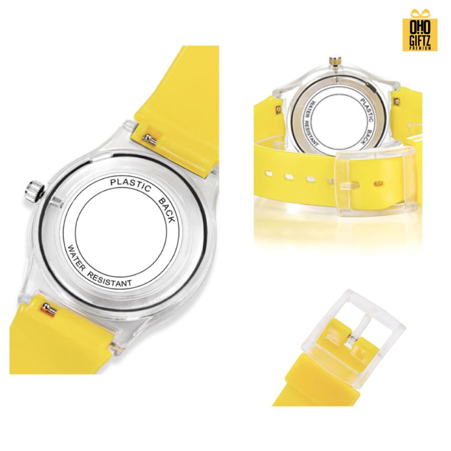 นาฬิกาข้อมือควอทซ์ สายพลาสติก สกรีนโลโก้ไม่จำกัดสี  ทำเป็นของพรีเมี่ยมได้ 