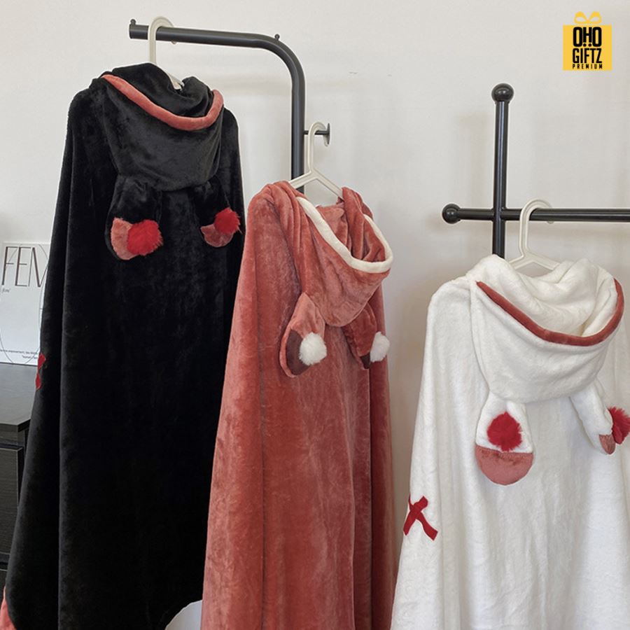 ผ้าคลุมกันหนาวมีหมวกน่ารัก สกรีนโลโก้ ทำเป็นของพรีเมี่ยมได้