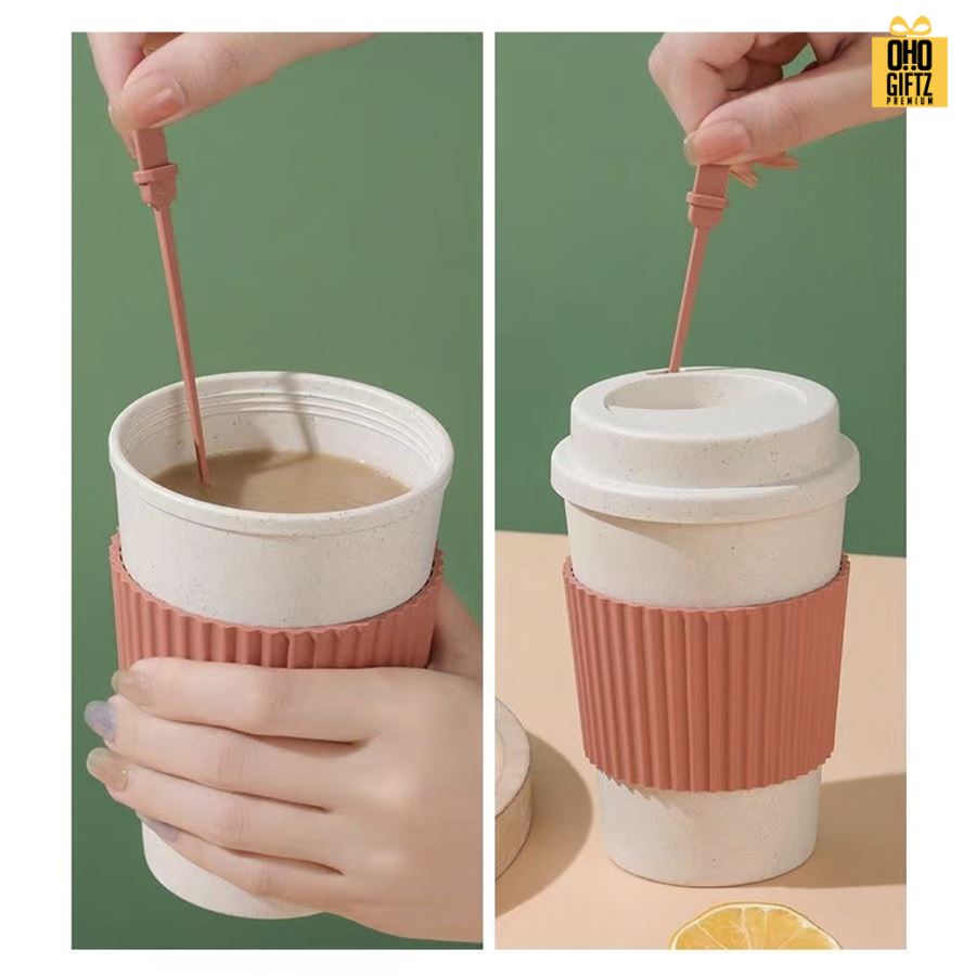 ถ้วยกาแฟพลาสติกฟางข้าวสาลี สกรีนโลโก้ ทำเป็นของพรีเมี่ยมได้