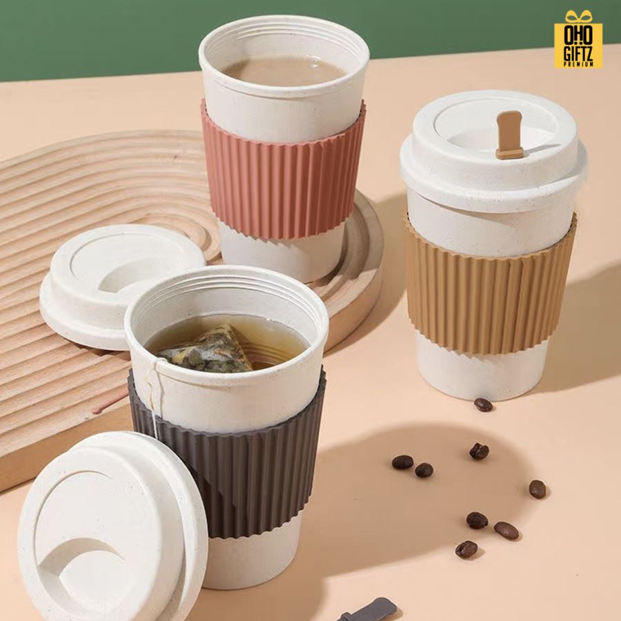 ถ้วยกาแฟพลาสติกฟางข้าวสาลี สกรีนโลโก้ ทำเป็นของพรีเมี่ยมได้