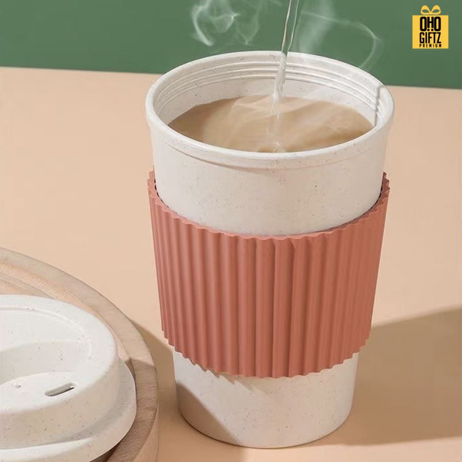 ถ้วยกาแฟพลาสติกฟางข้าวสาลี สกรีนโลโก้ ทำเป็นของพรีเมี่ยมได้