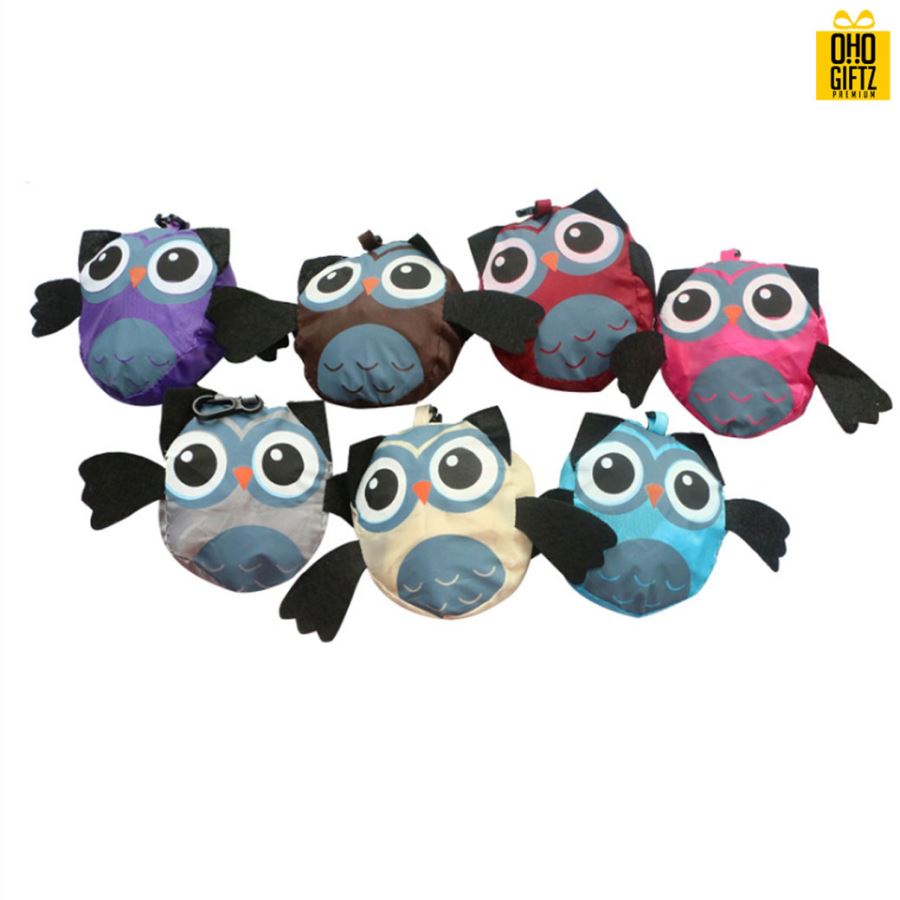 กระเป๋าพับได้รูปนกฮูก สกรีนโลโก้ ทำเป็นของพรีเมี่ยม ของที่ระลึก