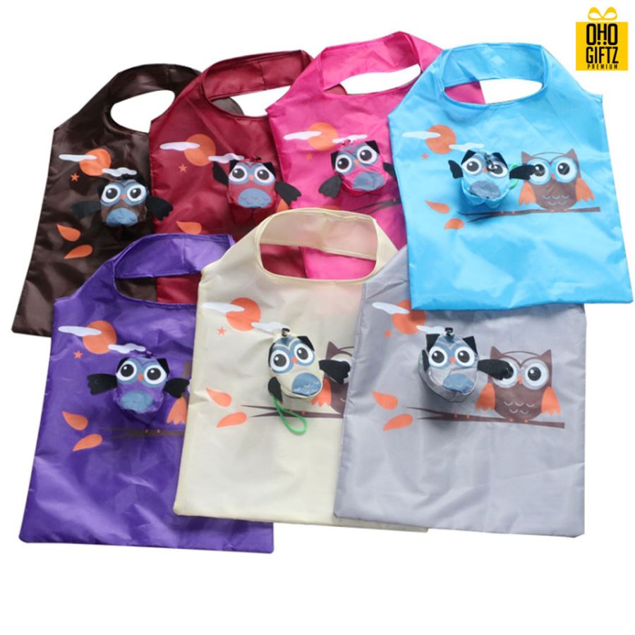 กระเป๋าพับได้รูปนกฮูก สกรีนโลโก้ ทำเป็นของพรีเมี่ยม ของที่ระลึก