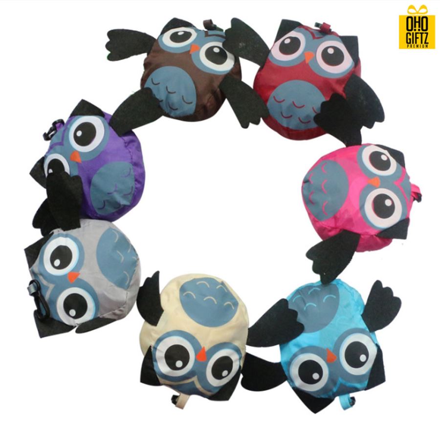 กระเป๋าพับได้รูปนกฮูก สกรีนโลโก้ ทำเป็นของพรีเมี่ยม ของที่ระลึก