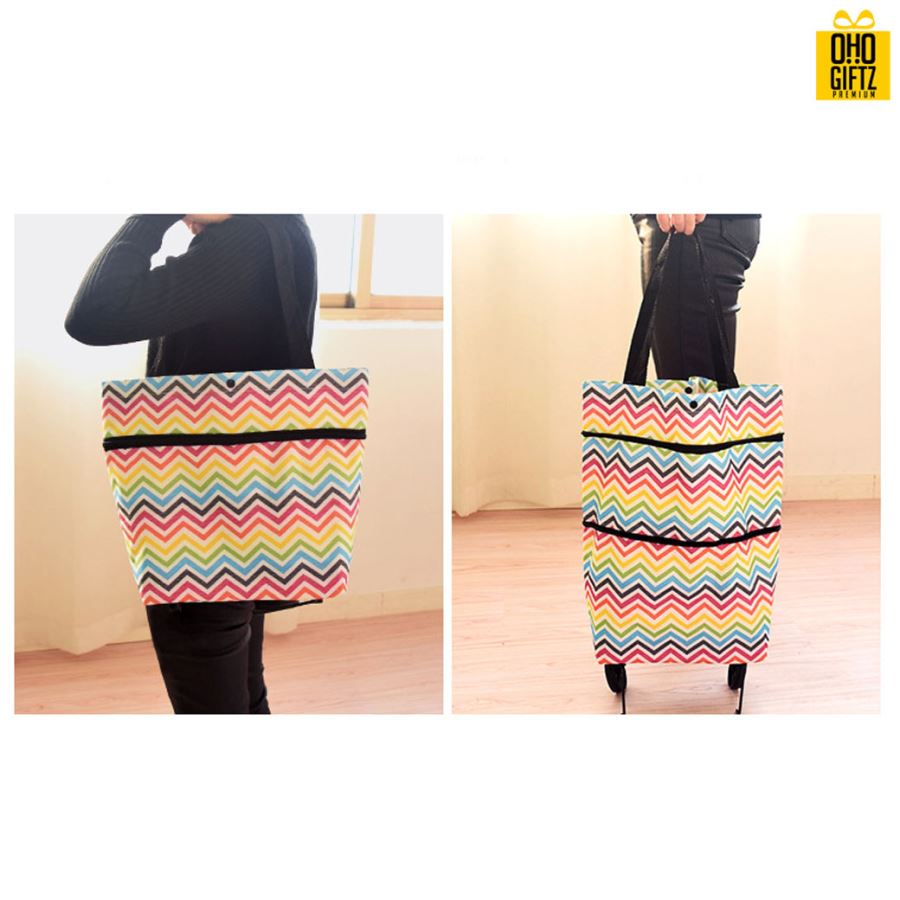 กระเป๋าช็อปปิ้งพับได้มีล้อลาก สกรีนโลโก้ ทำเป็นของพรีเมี่ยม ของที่ระลึก