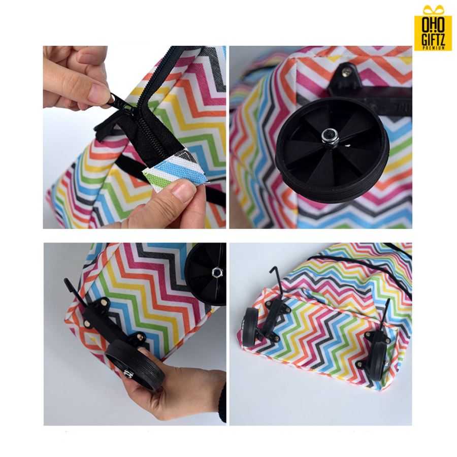 กระเป๋าช็อปปิ้งพับได้มีล้อลาก สกรีนโลโก้ ทำเป็นของพรีเมี่ยม ของที่ระลึก