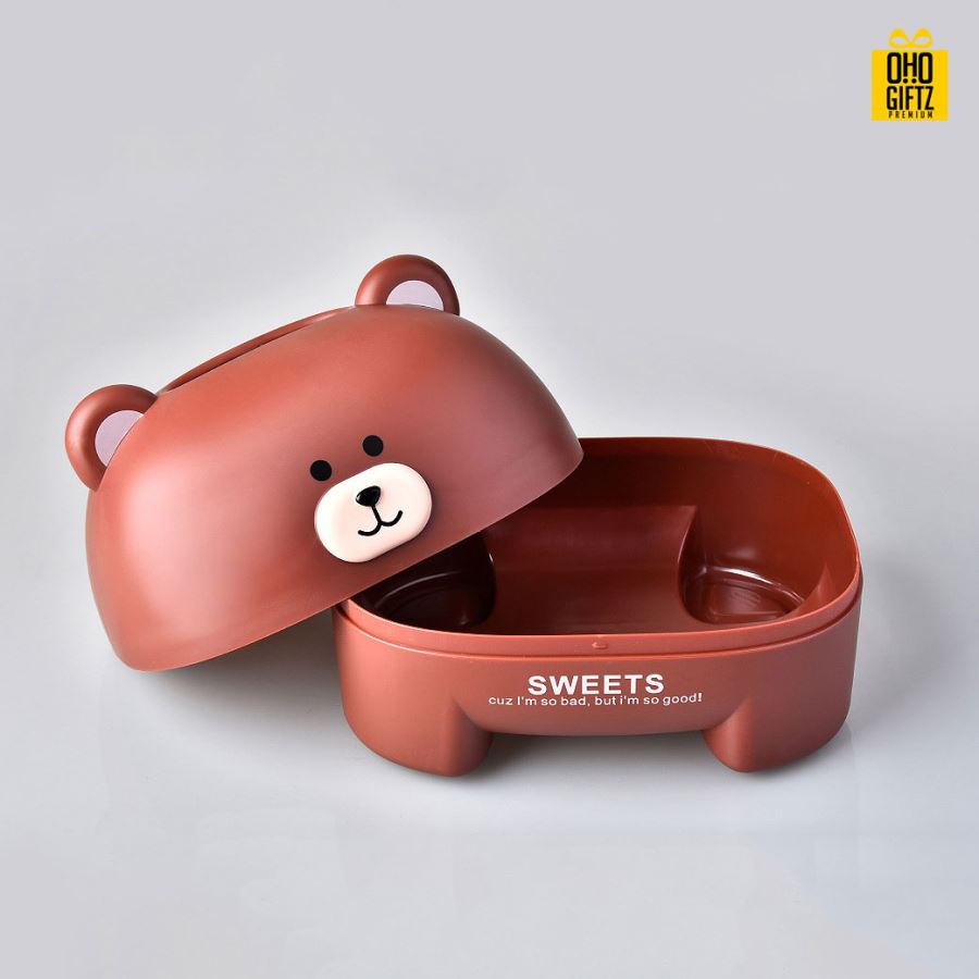 กล่องใส่กระดาษทิชชู่รูปหมี สกรีนโลโก้ ทำเป็นของพรีเมี่ยม ของชำร่วยได้