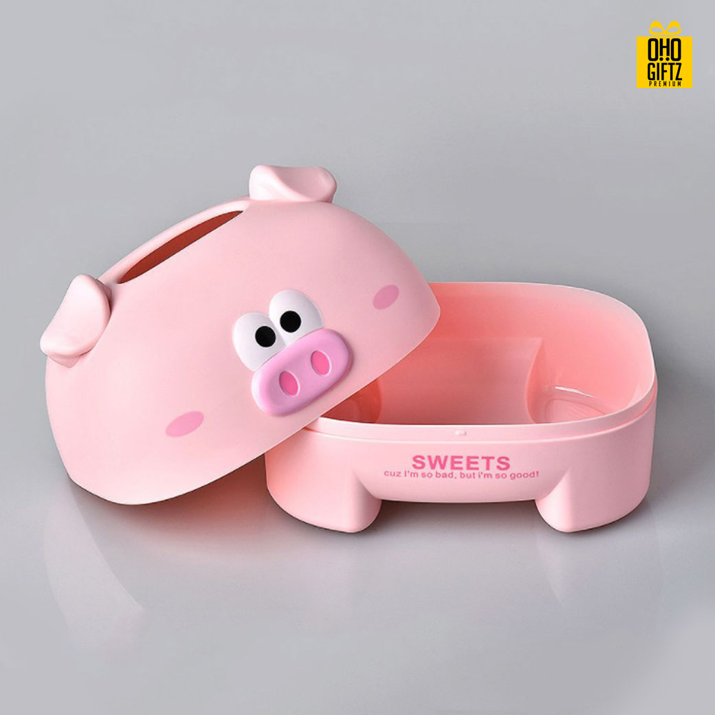 กล่องใส่กระดาษทิชชู่รูปหมู สกรีนโลโก้ ทำเป็นของพรีเมี่ยม ของชำร่วยได้