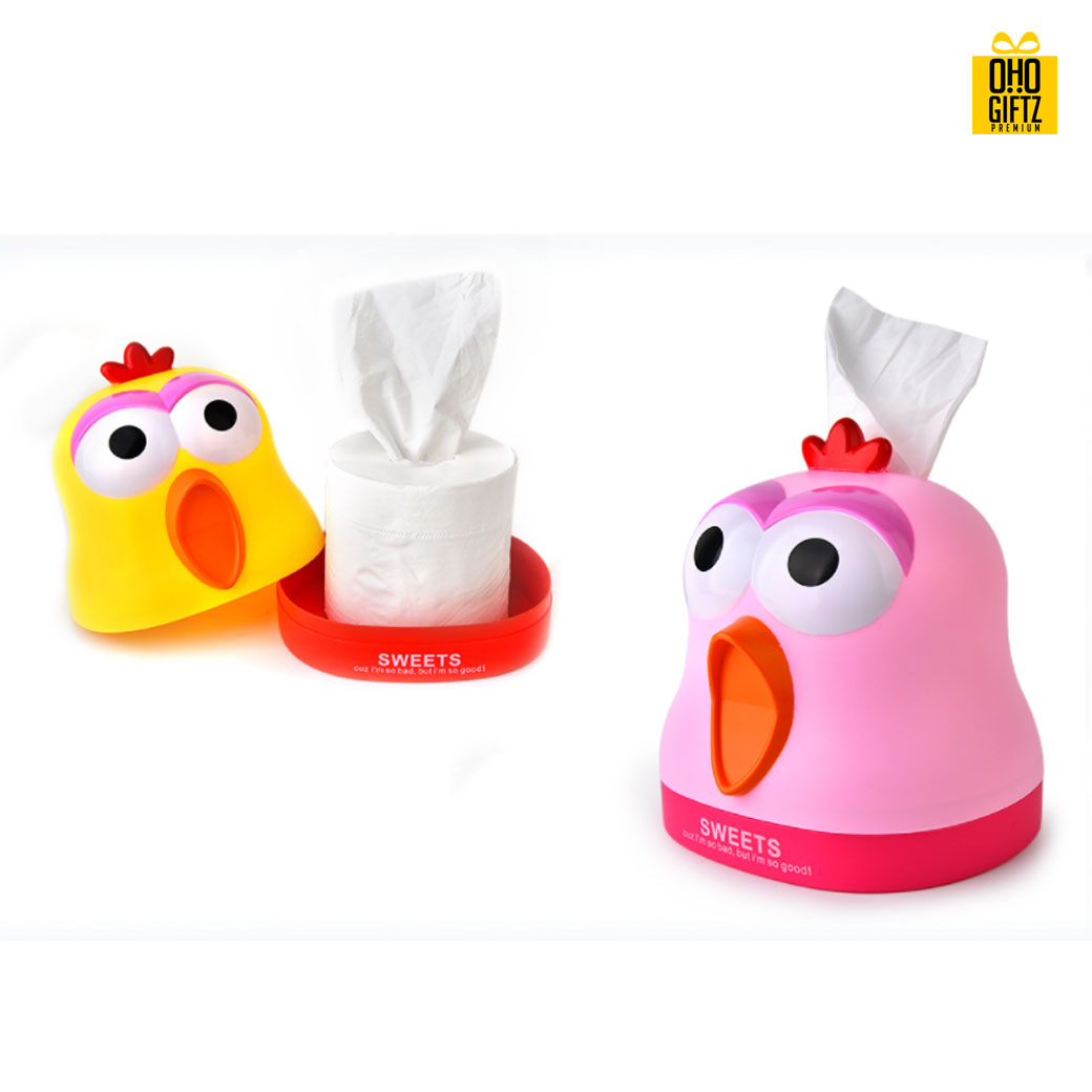 กล่องใส่กระดาษทิชชู่รูปไก่ สกรีนโลโก้ ทำเป็นของพรีเมี่ยม ของชำร่วยได้