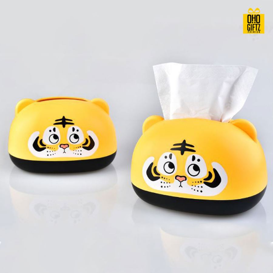 กล่องกระดาษทิชชู่รูปเสือ สกรีนโลโก้ ทำเป็นของพรีเมี่ยม ของชำร่วยได้