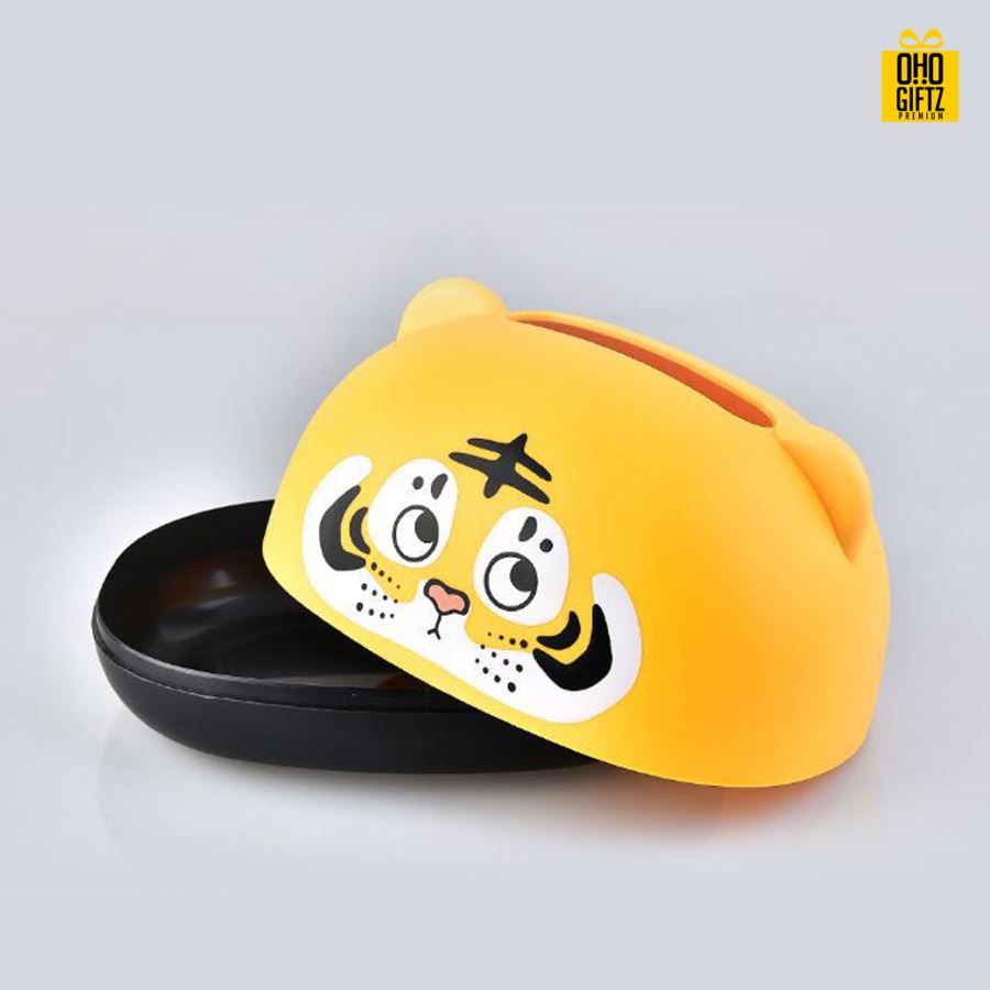 กล่องกระดาษทิชชู่รูปเสือ สกรีนโลโก้ ทำเป็นของพรีเมี่ยม ของชำร่วยได้