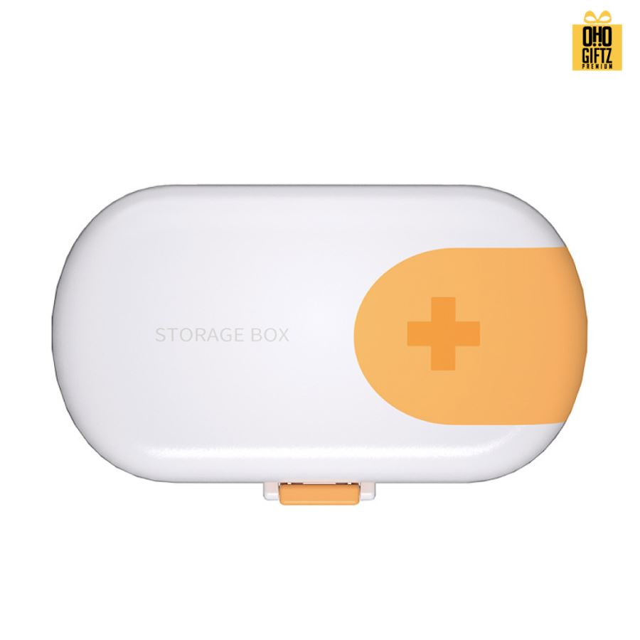 กล่องยา 4 ช่อง มีที่ตัดเม็ดยา สกรีนชื่อ สกรีนโลโก้ ทำเป็นของพรีเมี่ยมได้