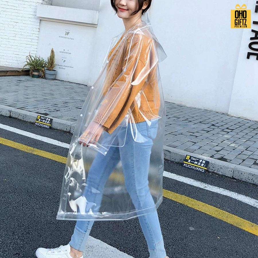 เสื้อกันฝนสีใส เนื้อ EVA สกรีนโลโก้ ทำเป็นของพรีเมี่ยมได้