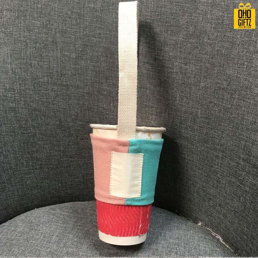 ถุงผ้าแคนวาสหิ้วแก้วสีทูโทน สกรีนโลโก้ ทำเป็นของพรีเมี่ยม