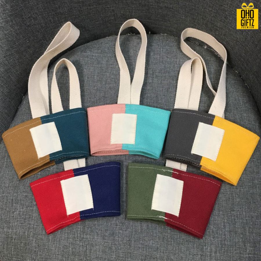 ถุงผ้าแคนวาสหิ้วแก้วสีทูโทน สกรีนโลโก้ ทำเป็นของพรีเมี่ยม