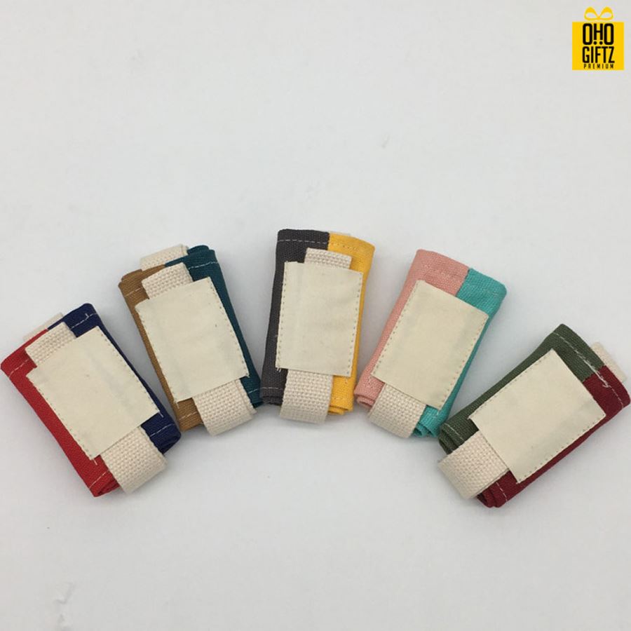 ถุงผ้าแคนวาสหิ้วแก้วสีทูโทน สกรีนโลโก้ ทำเป็นของพรีเมี่ยม