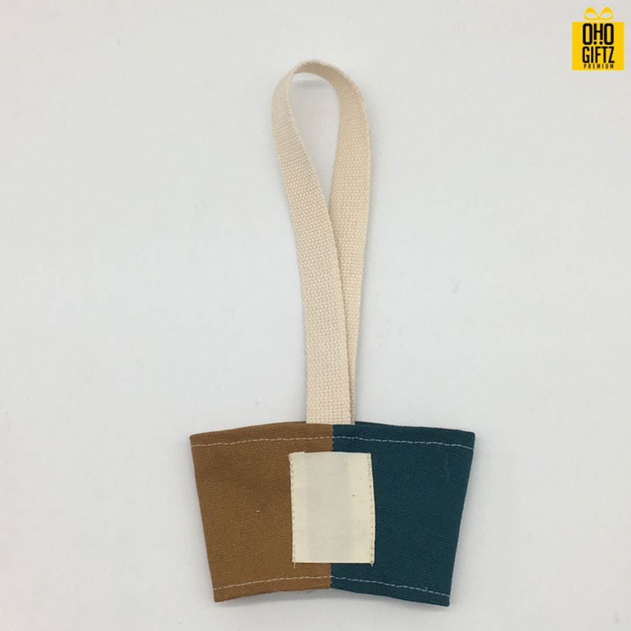 ถุงผ้าแคนวาสหิ้วแก้วสีทูโทน สกรีนโลโก้ ทำเป็นของพรีเมี่ยม