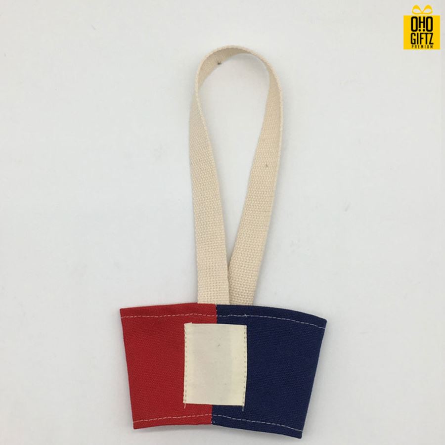 ถุงผ้าแคนวาสหิ้วแก้วสีทูโทน สกรีนโลโก้ ทำเป็นของพรีเมี่ยม