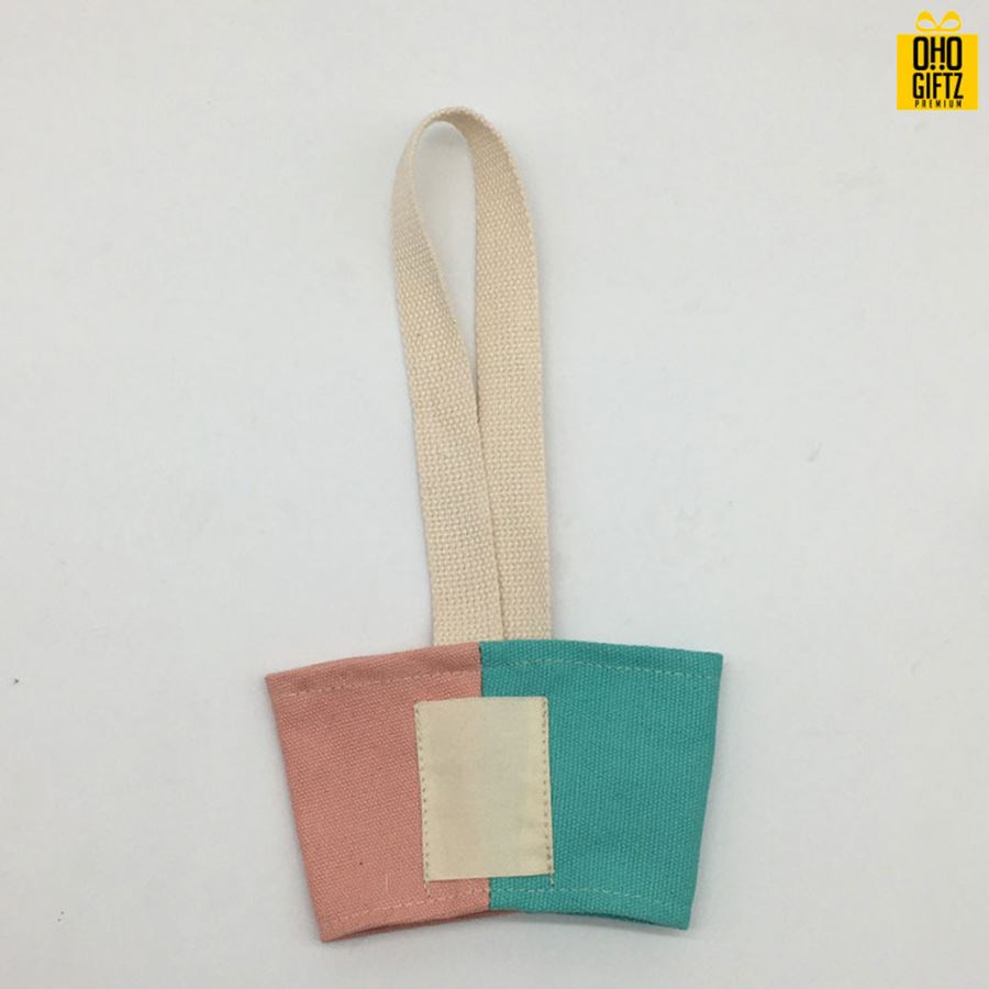 ถุงผ้าแคนวาสหิ้วแก้วสีทูโทน สกรีนโลโก้ ทำเป็นของพรีเมี่ยม