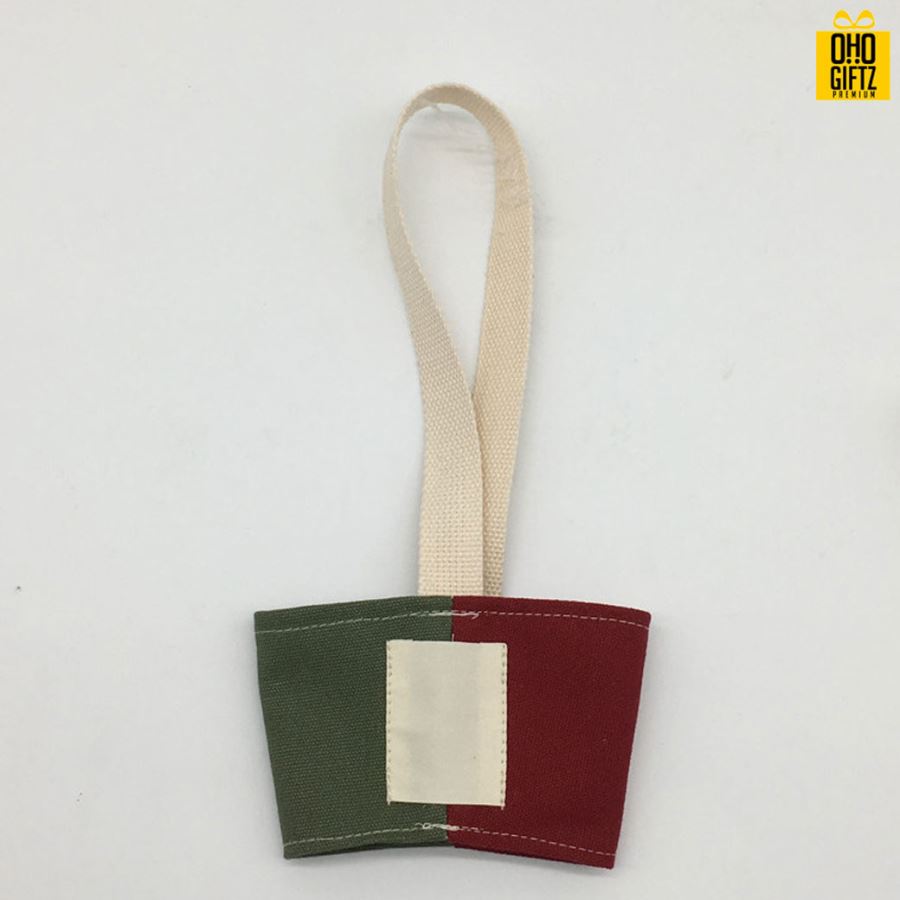 ถุงผ้าแคนวาสหิ้วแก้วสีทูโทน สกรีนโลโก้ ทำเป็นของพรีเมี่ยม