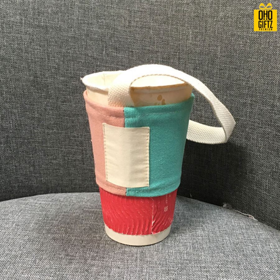 ถุงผ้าแคนวาสหิ้วแก้วสีทูโทน สกรีนโลโก้ ทำเป็นของพรีเมี่ยม