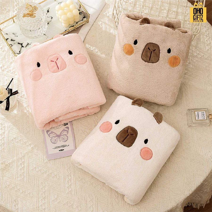 ผ้าเช็ดผมคาปิบาร่า สกรีนโลโก้ ติดลาเบล ทำเป็นของพรีเมี่ยมได้