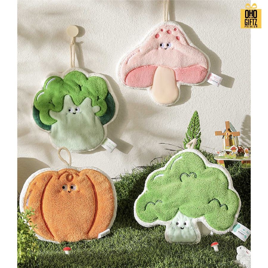 ผ้าเช็ดมือผักสวนครัว สกรีนโลโก้ ติดลาเบล ทำเป็นของพรีเมี่ยมได้